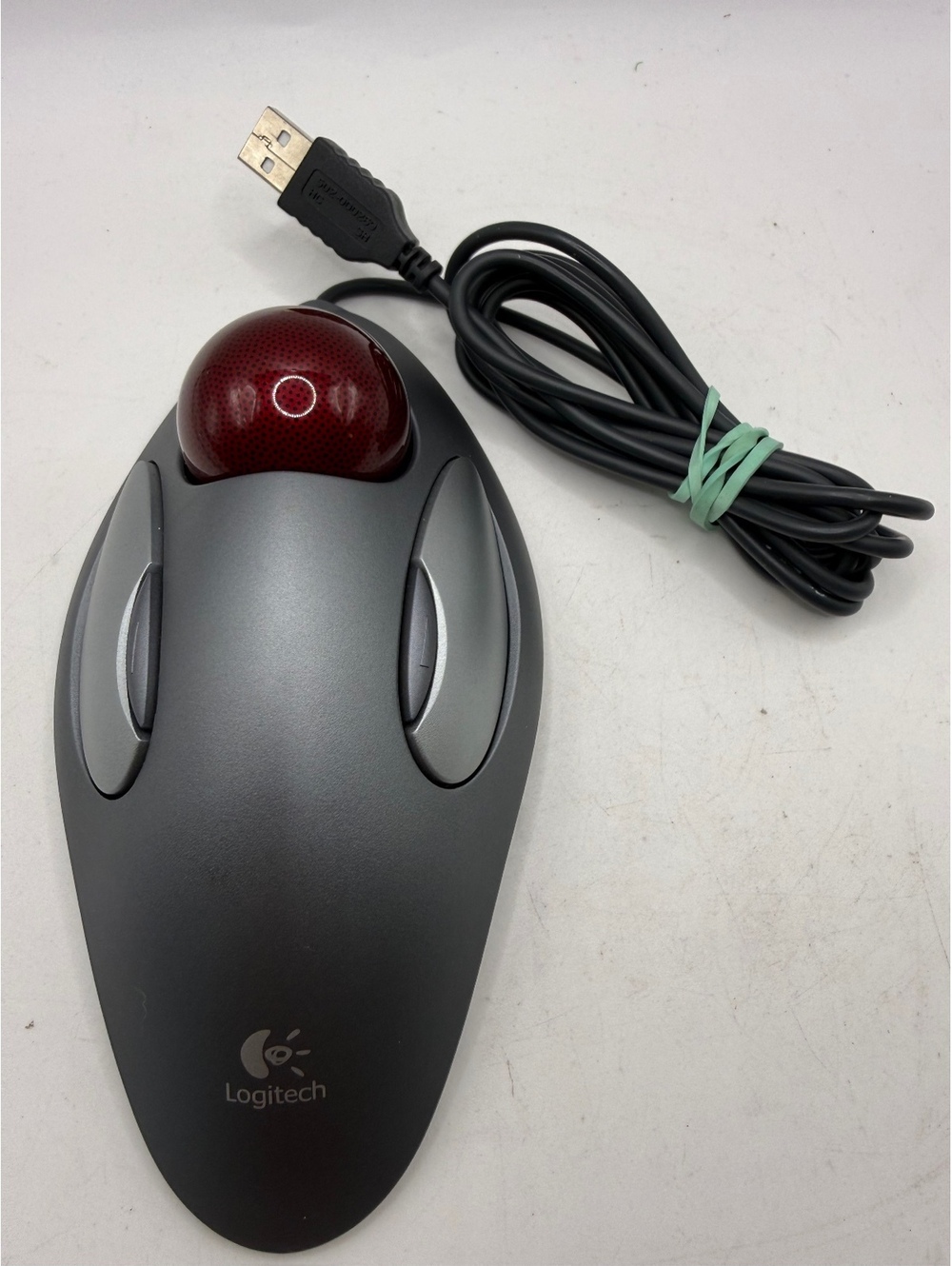 Logitech TrackMan Marble T-BC21 USB Wired Trackball Mouse Red Ball Tested Works